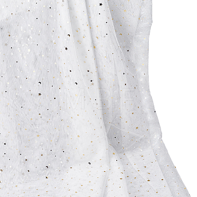 5 Yards Star Moon Polyester Mesh Fabric DIY-WH0899-684B-1