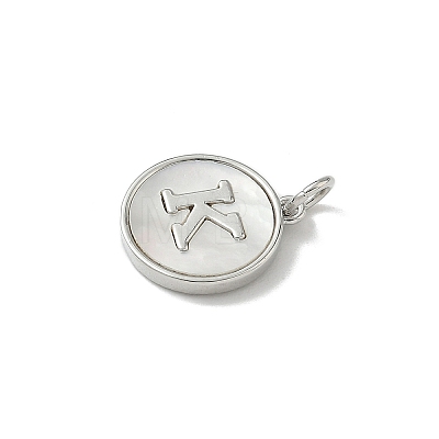Brass Pave Natural Shell Flat Round with Letter Charms KK-Z115-13P-K-1
