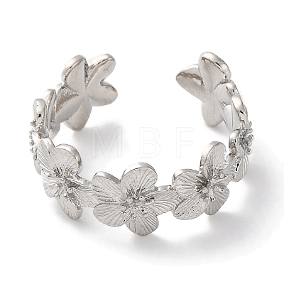 Rack Plating Brass Flower Open Cuff Rings for Women RJEW-S242-01P-A-1