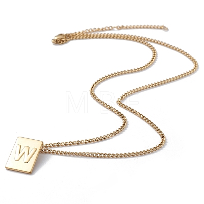 Titanium Steel Initial Letter Rectangle Pendant Necklace for Men Women NJEW-E090-01G-23-1