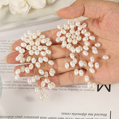 Flower Brass Plastic Pearl Tassel Clip-on Earrings FS-WG7092D-01-1