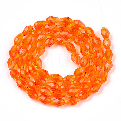 Dark Orange Faceted Glass Teardrop Beads Strands X-GLAA-R024-6x4mm-18-1