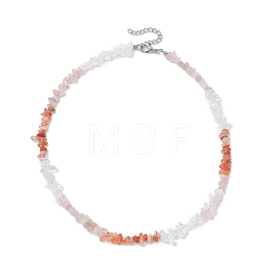 Natural Carnelian & Rose Quartz & Quartz Crystal Chip Beaded Necklaces NJEW-JN05099-03-1