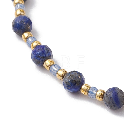 Adjustable Natural Lapis Lazuli & Glass Braided Bead Bracelet BJEW-JB10137-01-1
