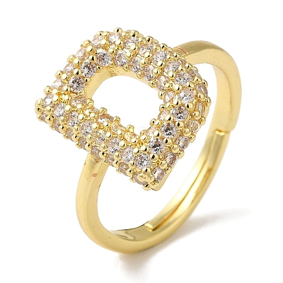 Rack Plating Letter Brass Micro Pave Clear Cubic Zirconia Adjustable Rings for Women KK-S391-03G-D-1