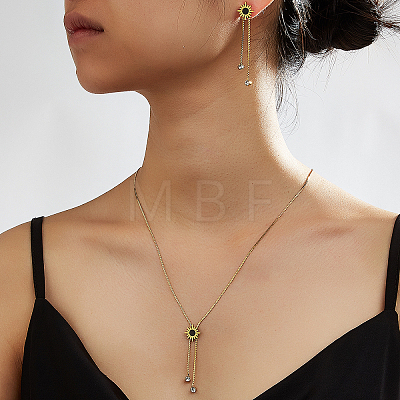 Women's Stainless Steel Stud Dangle Earrings & Lariat Necklaces Sets EB5177-2-1