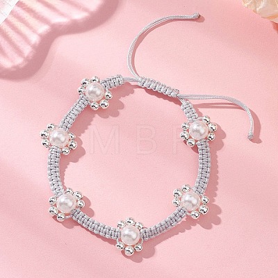 ABS Plastic Imitation Pearl & Electroplate Non-magnetic Synthetic Hematite Beads Braided Bead Bracelets for Women BJEW-JB12916-1