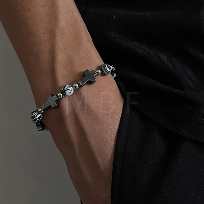 Synthetic Non-magnetic Hematite & Natural Gemstone Beads Stretch Bracelets for Women Men TK7593-1