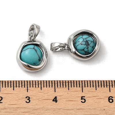 Synthetic Turquoise Brass Flat Round Charms KK-M270-39P-02-1