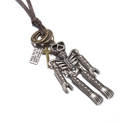 Adjustable Men's Zinc Alloy Pendant and Leather Cord Lariat Necklaces NJEW-BB15999-1