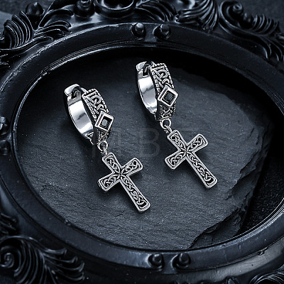 304 Stainless Steel Cubic Zirconia Hoop Dangle Earrings for Men WG5B424-01-1