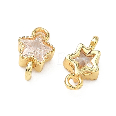 Brass Pave Cubic Zirconia Star Connector Charms KK-P348-08G-03-1