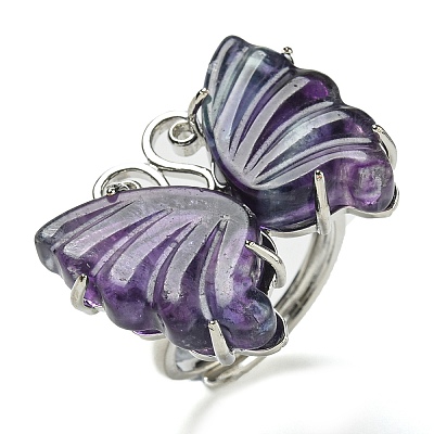 Butterfly Natural Fluorite Adjustable Rings G-P547-06P-1