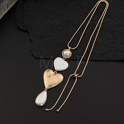 Heart & Teardrop Alloy Plastic Imitation Pearl Pendant Slider Snake Chain Long Necklaces for Women WG79394-02-1