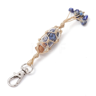 Glass Wishing Bottle inside Chakra Gemstone Chip Pouch Pendant Decorations HJEW-JM01912-1