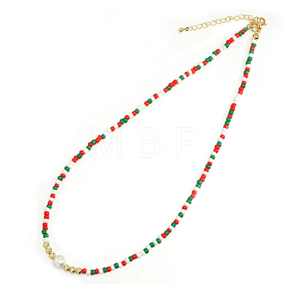 Glass Seed Beads & Brass & Imitation Pearl Christmas Beaded Necklaces Unique Design Accessory TR4259-2-1