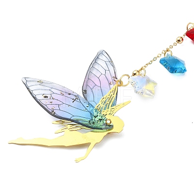 Brass & Transparent Epoxy Resin Fairy Pendant Decoration HJEW-JM02635-03-1