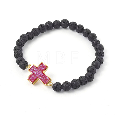 Natural Lava Rock Beads Stretch Bracelets BJEW-JB04008-M-1