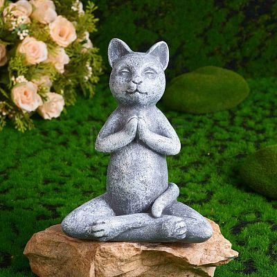 Resin Imitation Stone Cat Garden Decor JX174A-1