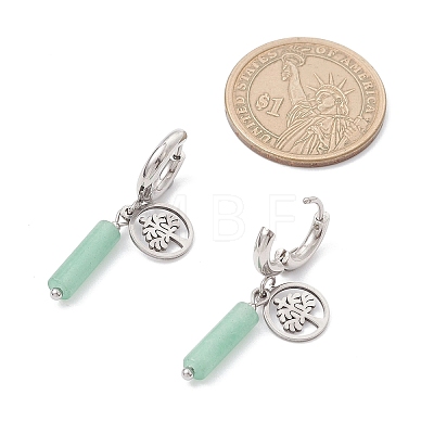 304 Stainless Steel Green Aventurine Column Hoop Earrings EJEW-JE06791-01-1