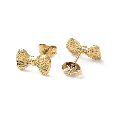 Ion Plating(IP) 304 Stainless Steel Grooved Bowknot Stud Earrings for Women EJEW-I285-05G-1