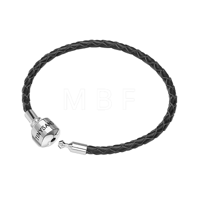TINYSAND Rhodium Plated 925 Sterling Silver Braided Leather Bracelet Making TS-B-128-18-1