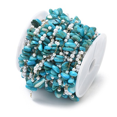 Handmade Natural Shell & ABS Imitation Beaded Chains CHS-F025-13G-01-1