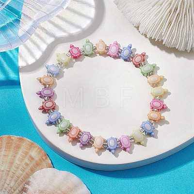 Summer Beach Tortoise Acrylic & Glass Seed Beaded Stretch Bracelets for Women BJEW-JB10300-01-1