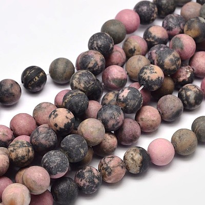 Frosted Natural Rhodonite Round Bead Strands G-F266-13-10mm-1