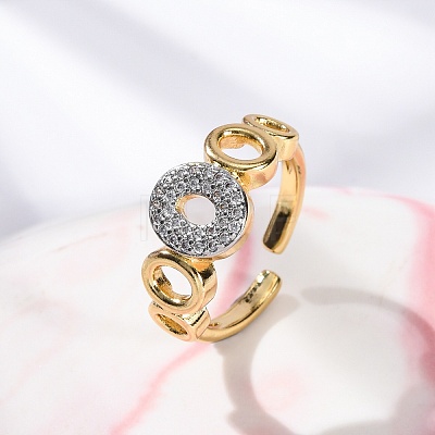 Brass Micro Pave Clear Cubic Zirconia Cuff Finger Rings for Women RJEW-C116-08G-1