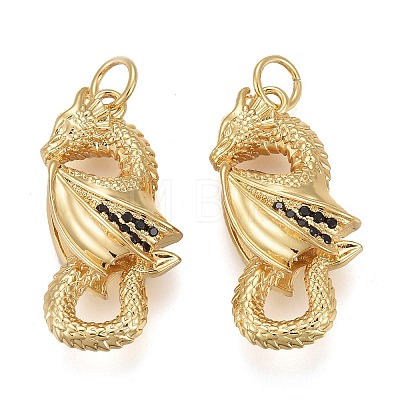 Brass Micro Pave Black Cubic Zirconia Pendants X-KK-F821-39G-1
