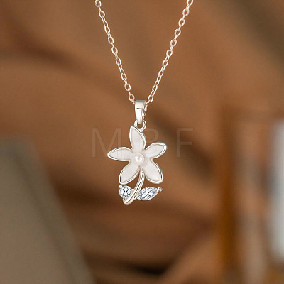 Brass Pave Clear Cubic Zirconia and Enamel Flower Pendant 304 Stainless Steel Cable Chain Necklaces for Women WG269F9-03-1
