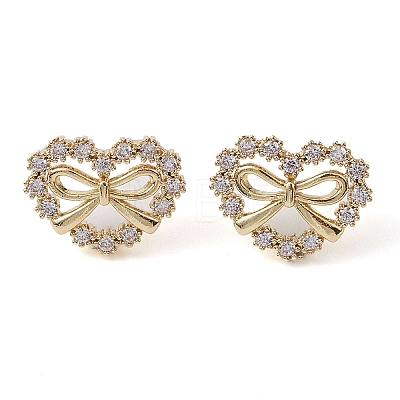 Heart with Bowknot Brass Stud Earrings EJEW-M245-06G-1