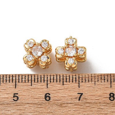 Brass Micro Pave Clear Cubic  Zirconia Beads KK-K422-05G-1