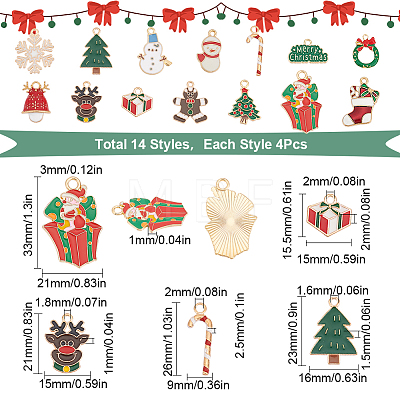 56Pcs 14 Style Christmas Style Alloy Enamel Pendants ENAM-SC0003-73-1