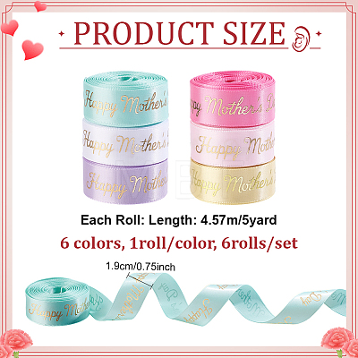 6Rolls 6 Colors Mother's Day Polyester Ribbon OCOR-PH0036-75A-1