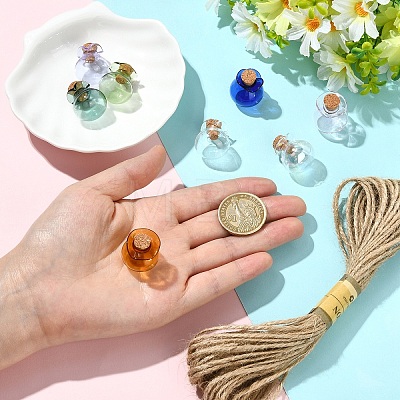 8Pcs 8 Colors Lucky Bag Shape Glass Cork Bottles Ornament AJEW-YW0002-18-1
