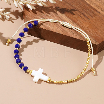 Vintage Bohemian Cross Shell & Glass Bead Braided Bracelets LJ7242-4-1