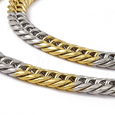 Two Tone Vacuum Plating 201 Stainless Steel Cuban Link Chain Necklace with 304 Stainless Steel Clasps for Men Women NJEW-M194-01E-GP-1