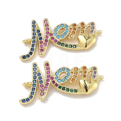 Mother's Day Brass Micro Pave Cubic Zirconia Word Mom Links Connector Charms KK-D235-03G-02-1
