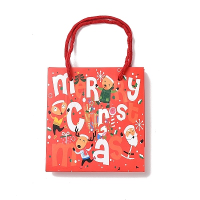 Christmas Santa Claus Print Paper Gift Bags with Nylon Cord Handle CARB-K003-01C-01-1