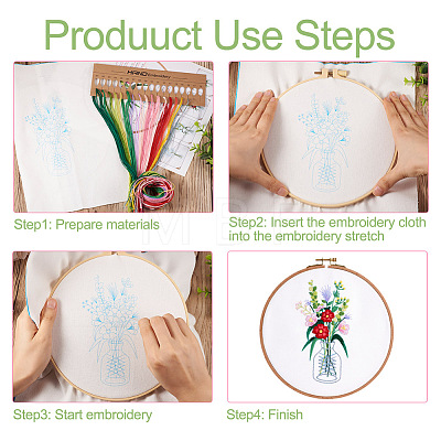 3Pcs 3 Style Vase & Flower Pattern DIY Display Decoration Embroidery Beginner Kit DIY-TA0006-16-1