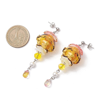 Jellyfish 304 Stainless Steel Shell Pearl Dangle Stud Earrings EJEW-TA00773-03-1