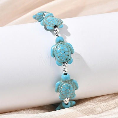 Synthetic Turquoise & Non-magnetic Hematite Beads Stretch Bracelets for Women Men BJEW-JB13729-01-1