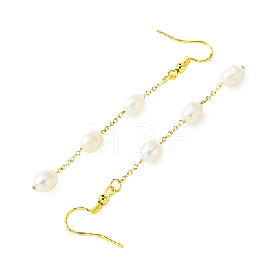 Natural Cultured Freshwater Pearl Beads & Brass Dangle Earrings for Women EJEW-TA00554-1