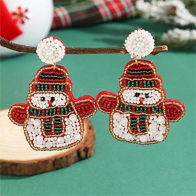 Christmas Style Beaded Earrings with Snowman Pattern and Glass Beads LN7721-2-1