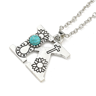 Letter A~Z Antique Silver Plated Alloy with Synthetic Turquoise Pendant Necklace NJEW-G080-01K-1