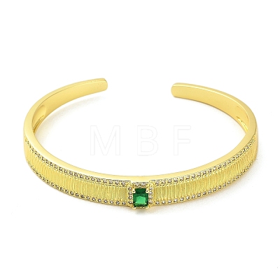 Brass Pave Green Cubic Zirconia Open Cuff Bangles for Women BJEW-M312-01A-G-1