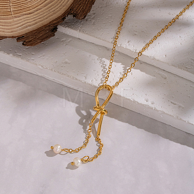 Minimalist Stainless Steel and Water Drop Natural Freshwater Pearl Knot Tassel Pendant Necklaces for Women DX0351-1-1