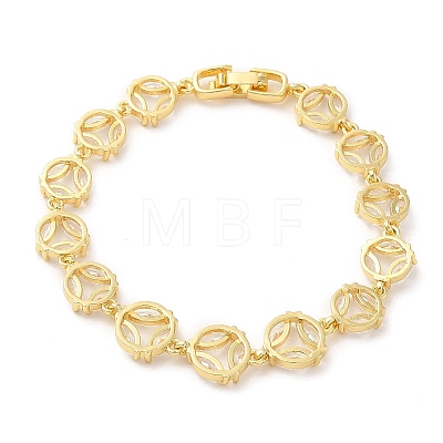 Clear Cubic Zirconia Flat Round Link Chain Bracelet BJEW-M296-06G-1